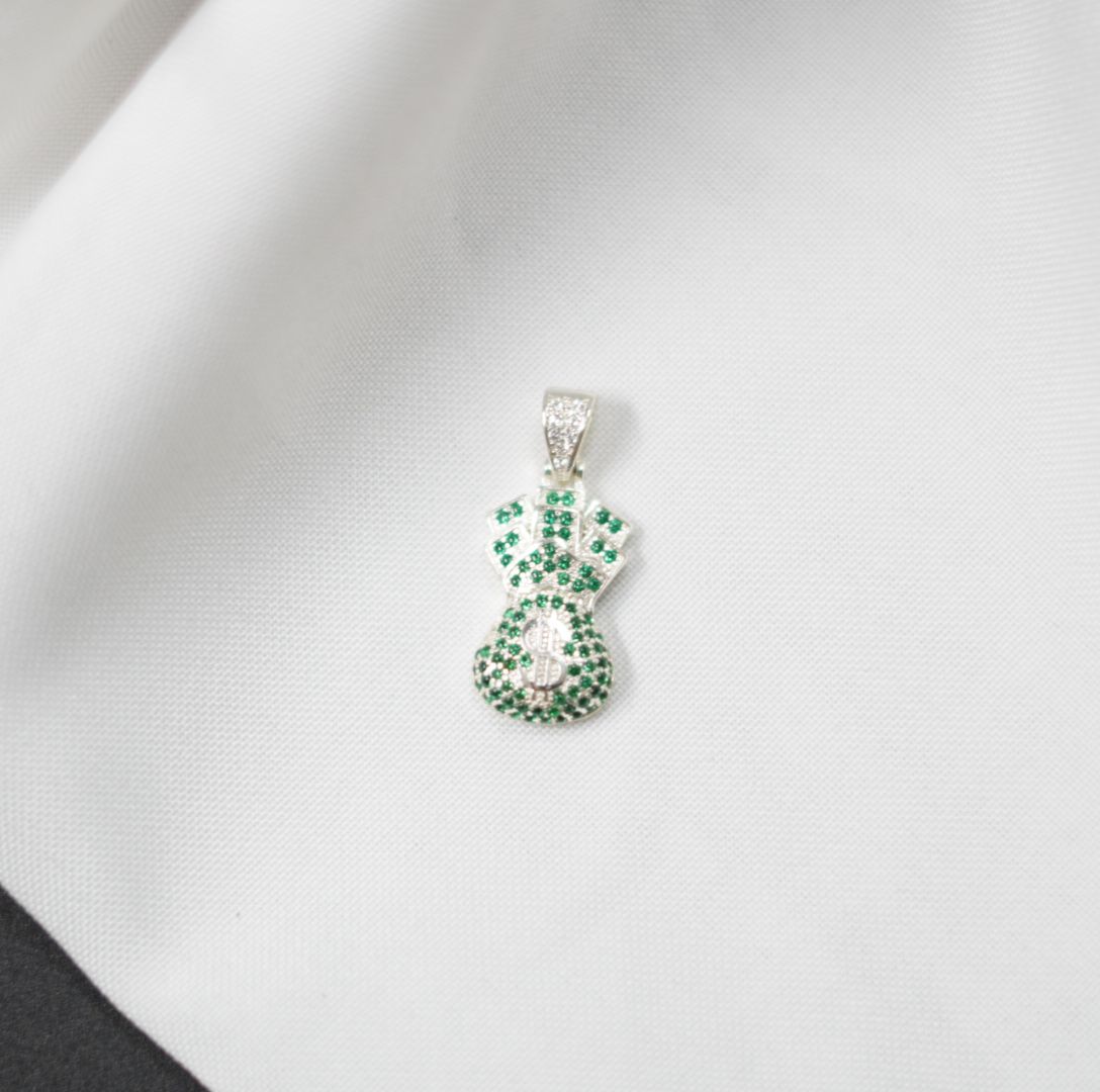 Miniatura 3 de DIJE BOLSA DINERO PLATEADO PIEDRAS VERDE